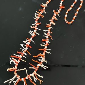 Vintage Long Natural Salmon Angel Skin Branch Coral Graduated Bead 34" Necklace